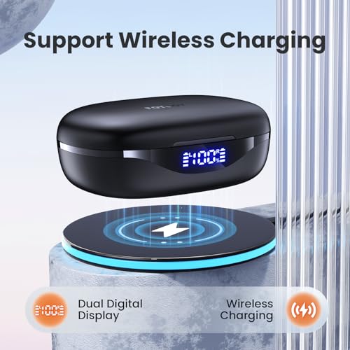FOYCOY Wireless Earbuds Bluetooth Headphones 90Hrs Playtime Ear Buds IPX7 Waterproof Sports Earphones Wireless Charging Case Over-Ear Earhooks Headest