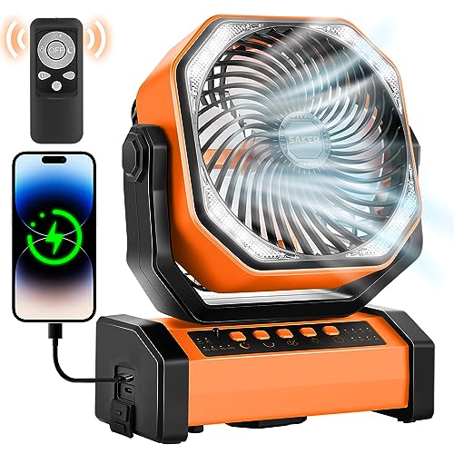 Saker Rechargeable Camping Fan-20000mAh Battery Powered Tent Fans with LED Lantern,Hanging Hook,Auto-Oscillating,Quiet Portable Ceiling Table Fan for Car Travel RV Camp Hurricane Emergency