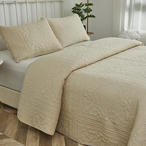 Brandream Twin Size Quilt Set Cotton Beige Matelasse Bedspread Coverlet Set Elegant Quilt Bedding Set 2-Piece