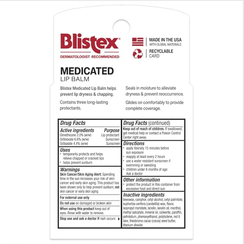 Blistex Medicated Lip Balm, 5 Count, 0.15 Ounce Each, Soothes and Protects, Advanced Medicated Lip Care for Dry, Chapped Lips, SPF 15 Sun Protection, Seals in Moisture, Hydrating Lip Balm