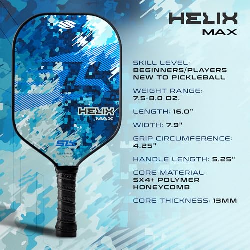 2024 SLK Helix Pro Pickleball Paddle | Carbon Fiber & Fiberglass Hybrid Face | Thermoformed Carbon Fiber Core | Unmatched Control | Camo Hex