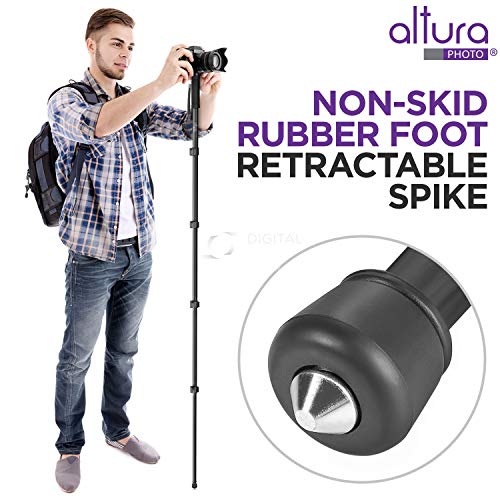 Altura Photo 62-Inch Camera Monopod - Heavy Duty Monopod for Canon, Nikon, & Sony Mirrorless & DSLR Cameras - Steady Photography Monopod - Lightweight & Portable - Easy to Carry with Pouch