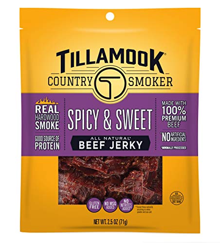 Tillamook Country Smoker Real Hardwood Smoked Beef Jerky, Spicy & Sweet, 2.5 Ounce