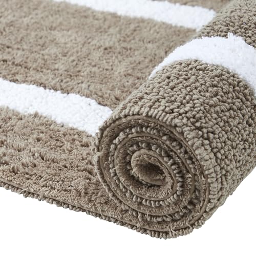 Better Trends 100% Cotton Hotel Collection Bath Mats, Sand & White Bath Mat - Tufted, Reversible & Absorbent & Machine Washable Bath Mats for Bathtubs, Rain Showers and Under The Sink, 21" x 34"