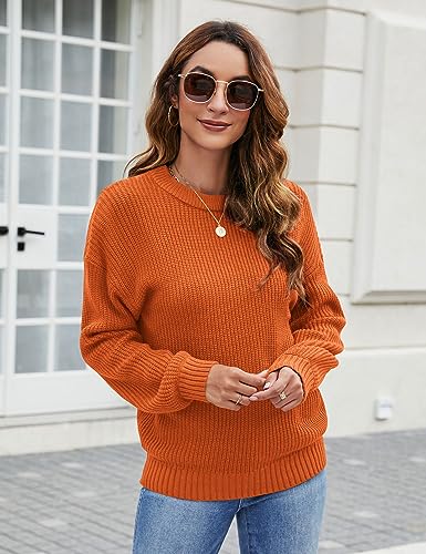 Naggoo Women's Crew Neck Long Lantern Sleeve Casual Chunky Knit Pullover Sweaters Tops Dark Blue XL
