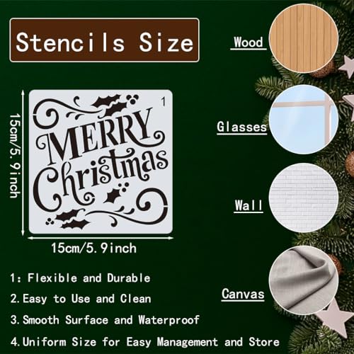 KyeeaDIY Christmas Stencils for Painting On Wood, 16Pcs Xmas Stencils 6inch Reusable Large Drawing Christmas Stencils for Ornaments DIY Crafts Window Home Decor (16Pcs)