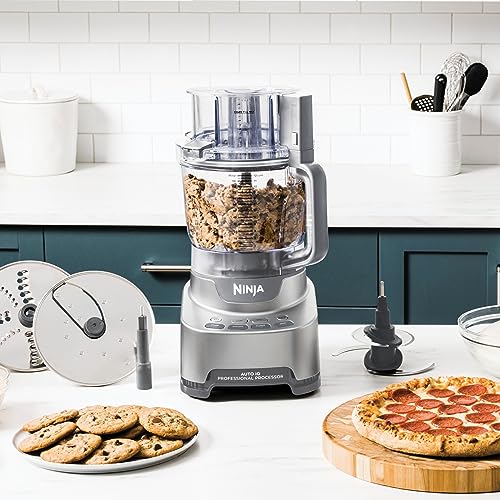 Ninja BN601 Professional Plus Food Processor, 1000 Peak Watts, 4 Functions for Chopping, Slicing, Purees & Dough with 9-Cup Processor Bowl, 3 Blades, Food Chute & Pusher, Silver