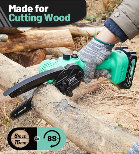 Tietoc Mini Chainsaw 6 Inch Cordless [With 2Pcs 21V Batteries] [2024 Upgrade] Portable Electric Chain Saw, Small Handheld Battery Powered Super Saws for Tree Branches, Courtyard, Household & Garden