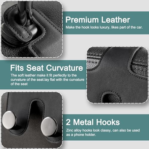 JESTOP Car Headrest Hook, Bags Hanger for Car, Leatehr Car Double Hooks for Purses and Bags, Car Hanger Storage Holder for Handbag Coat Umbrella, Car Inside Accessories