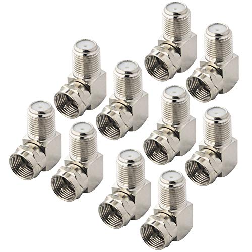 onelinkmore Coaxial Cable Right Angle Connector F Type Female to Male Adapter Coax Connector F Male to F81 Female Extender F Pin RG6 Adapter for Wall Plates Coax 90 Degree Pack of 10