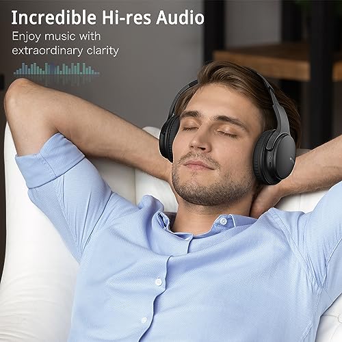 AMORNO Bluetooth Headphones Over Ear, 68 Hours Playtime Wireless Headphones with Mic, Foldable Adjustable Lightweight HiFi Stereo Headset for Cellphone/PC/Work/Travel/Home/Office (Black)