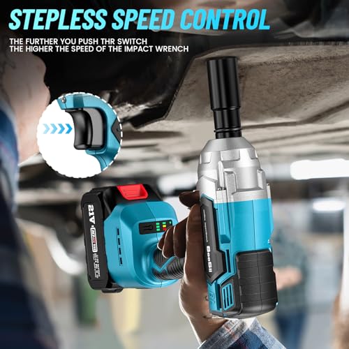 Seesii Cordless Impact Wrench, Brushless Impact Wrench 1/2 inch Max Torque 479 Ft-lbs(650Nm), 3300RPM w/ 2x 4.0 Battery, 6 Sockets,9 Drill,6 Screws, High Torque Power Impact Wrench for Car Home, WH700