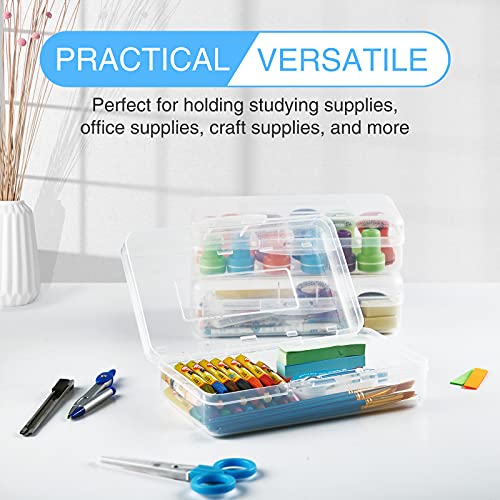 Sooez 6 Pack Clear Pencil Box, Plastic Large Pencil Case with Snap-tight Lid, Hard Crayon Box Bulk Marker Organizer Plastic Containers, Stackable Storage School Supply Box for Craft, Pen