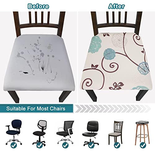 SearchI Seat Covers for Dining Room Chairs Stretch Jacquard Chair Seat Covers Set of 4, Removable Washable Upholstered Chair Seat Protector Cushion Slipcovers for Kitchen, Office(Black Geometric)