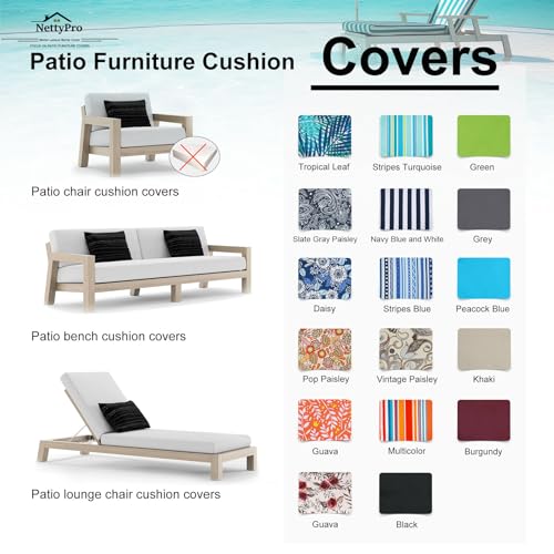 NettyPro Outdoor Patio Bench Swing Cushion Cover Replacement Water Resistant UV Protection Outside Loveseat Cushion Slipcovers with Zipper, 48 x 18 x 3 Inch