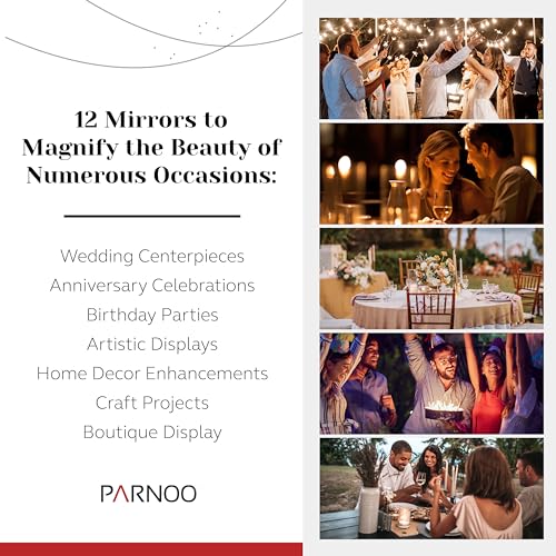 10 Inch Square Mirror Plate, Set of 12 - 1.5mm Thick Glass Plate Mirror Tiles w/ Smooth Edges - Perfect Candle Wedding Centerpiece Table Decorations, Home Accent Wall Decor, & More - PARNOO