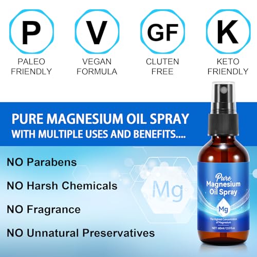 Magnesium Oil for Feet, Magnesium Spray, 100% Pure & Organic Natural Magnesium Oil Spray Glass Bottle, Easy to Absorb & Use, Magnesium Oil Spray for Feet