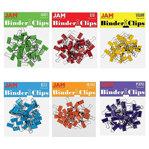 JAM PAPER Colorful Binder Clips - Large - 1 1/2 Inch (41 mm) - White Binderclips - 12/Pack