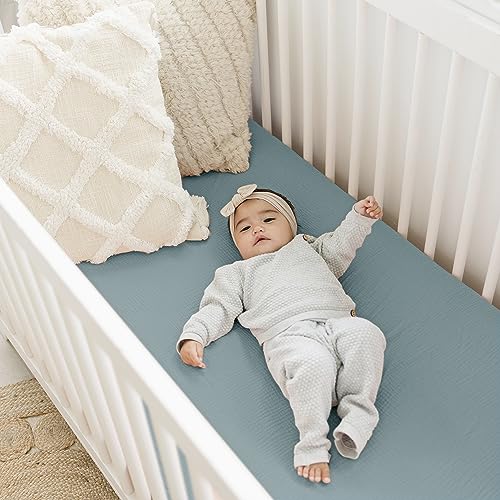 Konssy Muslin Fitted Crib Sheets 100% Cotton Baby Crib Sheets for Standard Crib Mattress (28 X 52 Inches), Soft and Breathable for Boys Girls (Toffee)