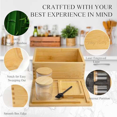 Viking Factory Premium Large Bamboo Box Tray Set Handmade Storage Box-Includes Reversible Tray Home Decorative Box(Bamboo)