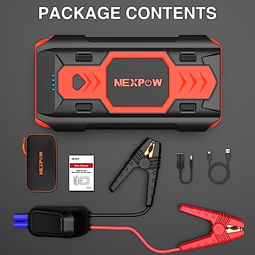 NEXPOW Battery Jump Starter 2500A Car Jump Starter (up to 8.0L Gas/8L Diesel Engines) 12V Car Battery Booster Pack with USB Quick Charge 3.0 and 4 LED Modes Red Blue Warning