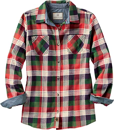 Legendary Whitetails Women's Cottage Escape Flannel Long Sleeve Plaid and Solid Color Clothes for Women, Fitted Button Down, White Buffalo Check, Small