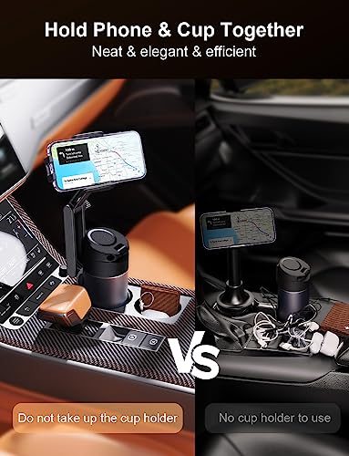 TAZENI 2-in-1 Cup Holder Phone Holder for Your Car Bottle Friendly Cup Cell Phone Holder Mount for Car Height Adjustable Sturdy Fit 4-7 inches Phones