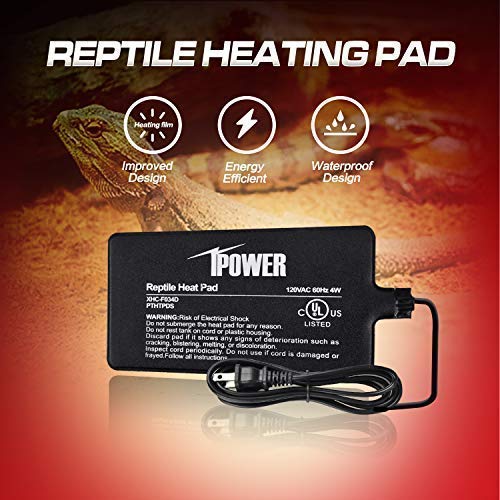 iPower Reptile Heat Pad 4W Under Tank Terrarium Warmer Heating Mat for Turtles Lizards Frogs and Other Small Animals, 4x7 Inch