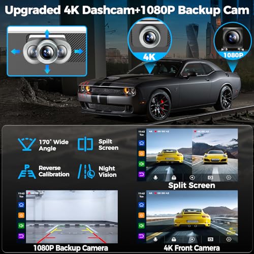 JATAZA 7" Wireless Apple CarPlay Android Auto Screen for Car - 4K Dash Cam, GPS Navigation, HD Touchscreen, AirPlay, 1080P Backup Camera, Car Stereo