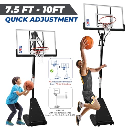 IGL Basketball Hoop Outdoor with 52 Inch Shatterproof Backboard, 10FT Height Portable Basketball Hoop Outdoor, Adjustable Basketball Goal System (Black)