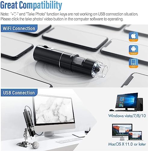 Wireless Digital Microscope, Skybasic 50X-1000X Magnification WiFi Portable Handheld Microscopes with Adjustable Stand HD USB Microscope Camera Compatible with iPhone Android iPad Windows Mac Computer