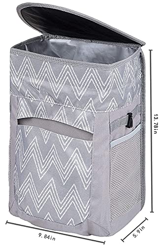 FORBY Collapsible Leak Proof Car Trash Can with Lid and 3 Storage Pockets| 2.5 Gallon Large Capacity Auto Garbage Bin Hanging for Headrest|Portable Hanging Vehicle Car Organizer Bin