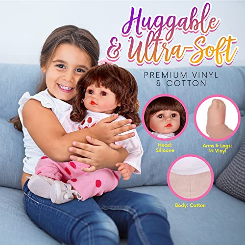 DOLLHOOD Reborn Baby Dolls - 18-Inch Realistic Baby Doll with Complete Baby Doll Accessories - Lifelike, Soft Silicone Newborn Girl Doll with Movable Arms and Legs - Comes with a Birth Certit