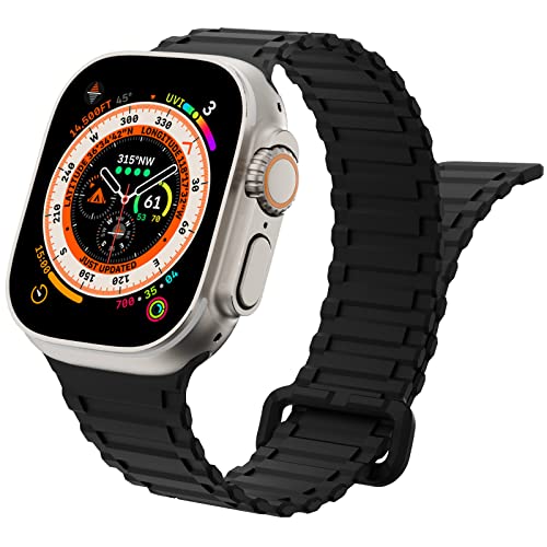 WINGLE Magnetic Band for Apple Watch Band Ultra 2/Ultra Band for Men 49mm 45mm 44mm 42mm Series 10 9 8 7 6 5 4 3 2 1 SE, Strong Magnetic Bands Silicone Sport Strap for iWatch Women, Black/Orange