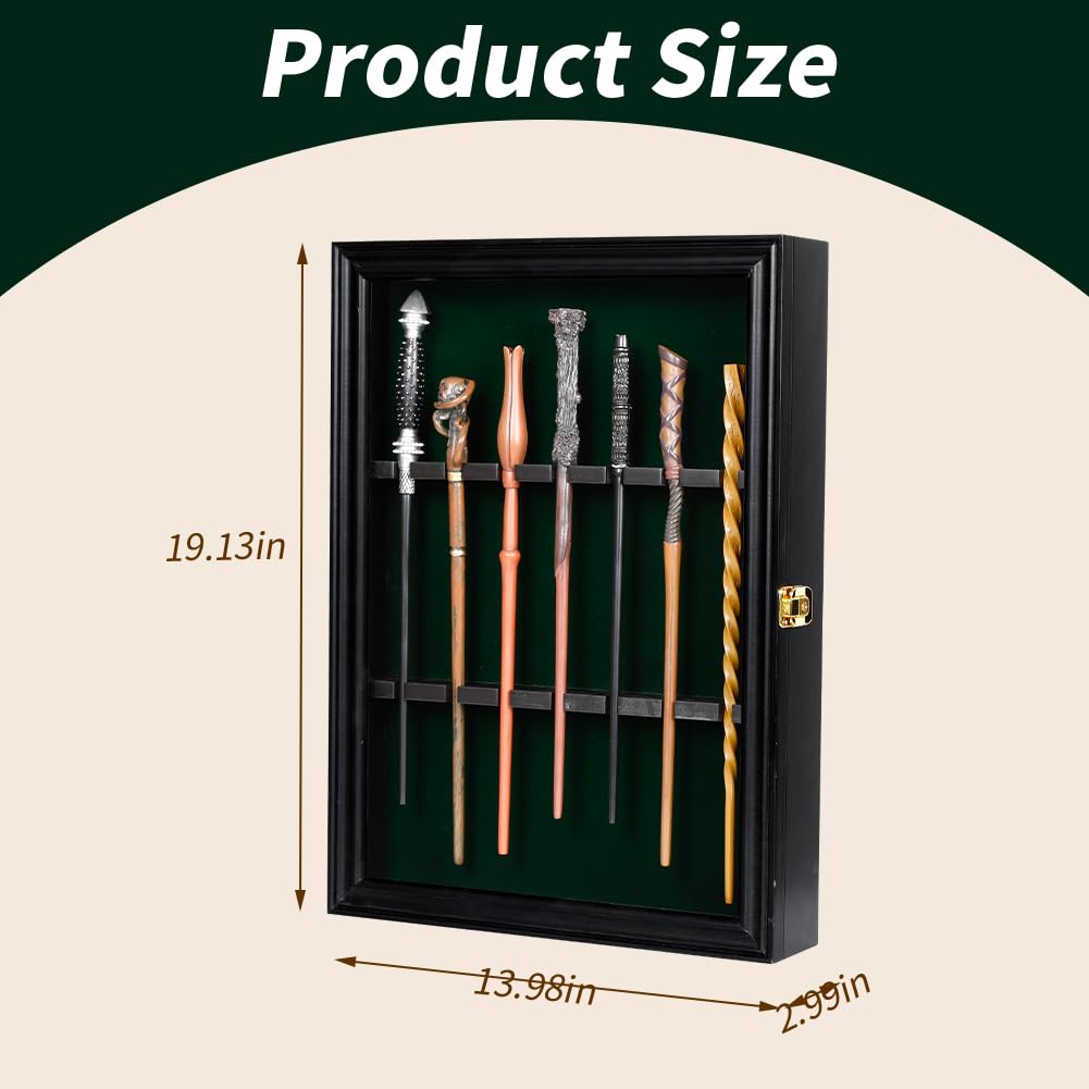 Derkerry Wood Wands Display Case - Vertical Universal Wall Mount Hanging Wood Magic Wand Holder Box for 7 Wand Collection - Wand Not Included