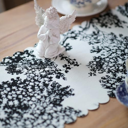 ARTBLOSS Lace Table Runner, Coffee Table Runners with Vintage Embroidery, Farmhouse Rustic Dresser Runner Modern for Fall Christmas Holiday Outdoor Fireplace Dining (Champagne Gray, 14 x 36 Inches)