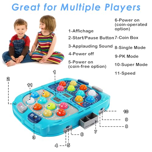 Whack Mole Game for Toddlers, 11x15 Inch Large Whacking Toy with Sound and Light, Interactive Pounding Toy for Kids, 9 Speeds for Beginners/The Skilled/Experts to Challenge, Toys for 3+ Year Old Boys