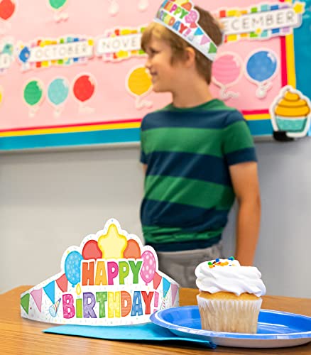 Carson Dellosa 30-Piece Paper Birthday Crowns for Kids, Colorful Classroom and Party Supplies, Happy Party Hats