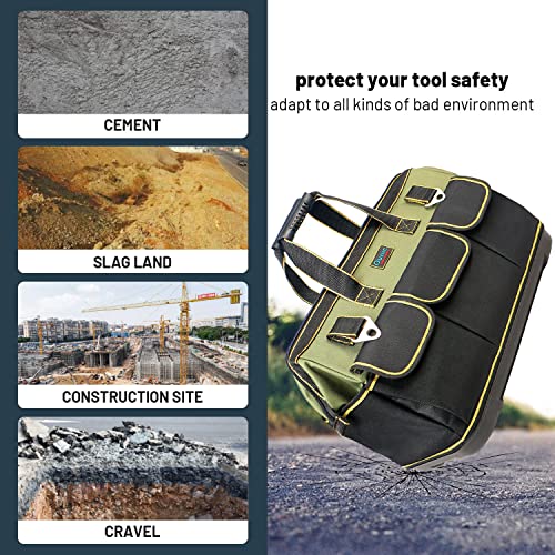 Tool Bag, Ounic 17 Inch Large Tool Bag Heavy Duty With Wide Mouth and Waterproof Strong Molded Base, Heavy Duty Tool Bag Organizer with Adjustable Shoulder Strap Specially Designed for Various Tools
