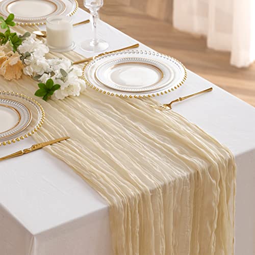joybest 6 Pcs Beige Cheesecloth Table Runner, 10 FT Boho Gauze Table Runner Rustic Romantic Sheer Runner for Wedding Party Bridal Birthday Baby Shower Table Decorations