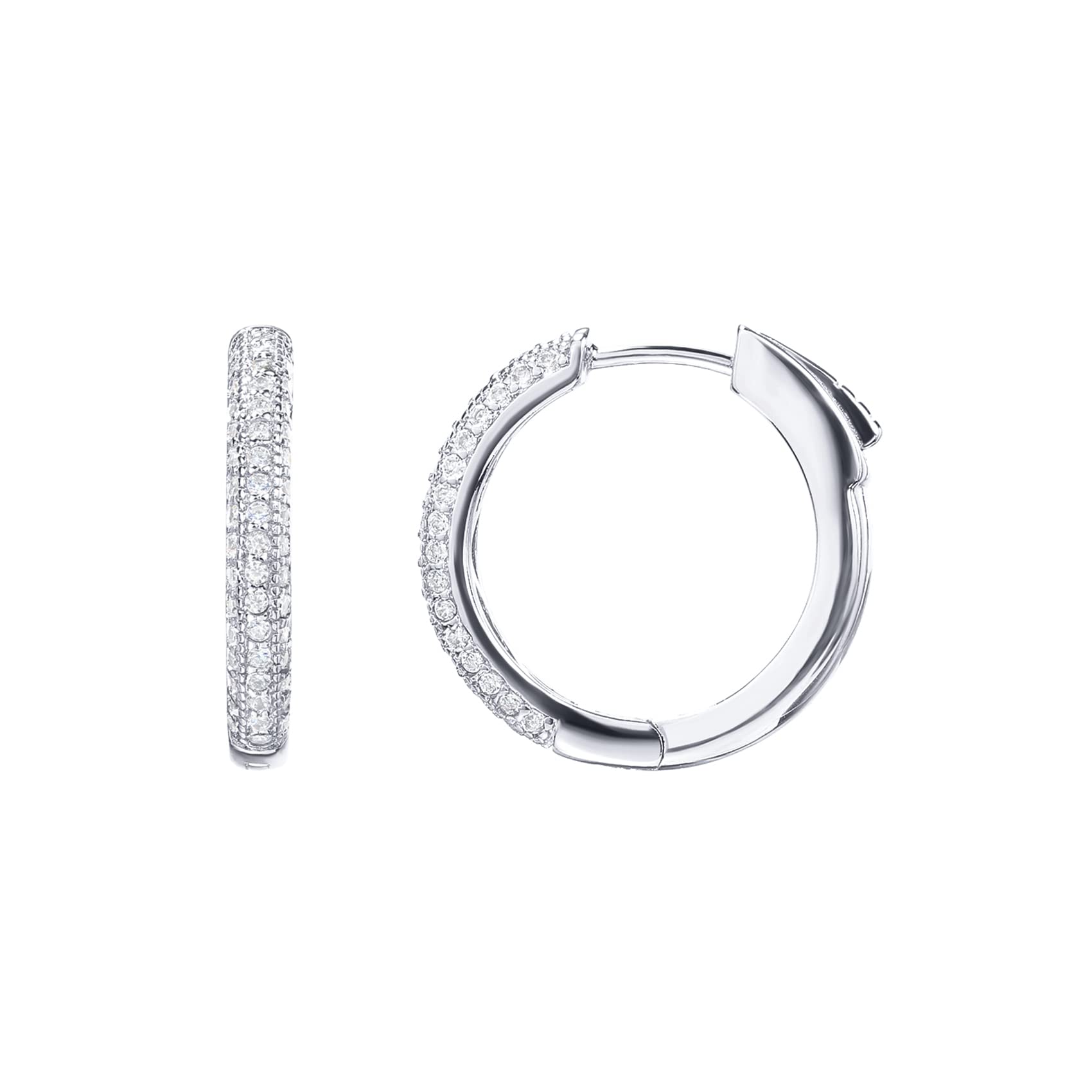 PAVOI 14K Gold Plated 925 Sterling Silver Cubic Zirconia Hoop Earrings | 20 Millimiters White Gold Hoops Earring