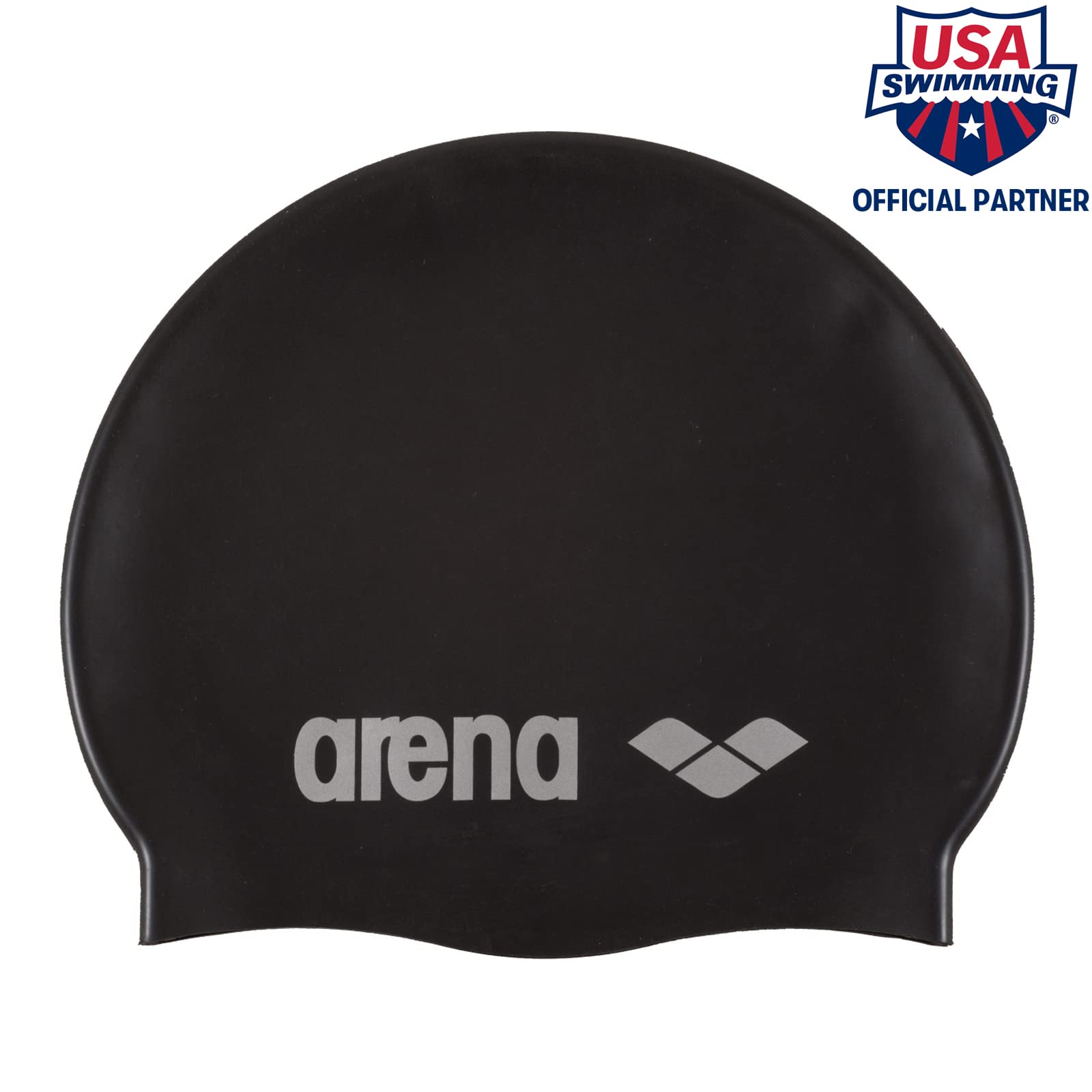 Arena Classic Unisex Soft Silicone Swim Cap for Women and Men, Intensive Training and Racing Comfortable Non-Slip Long Hair Swimming Hat, Black/Silver