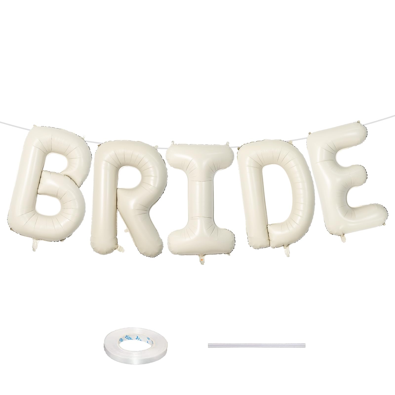 40 Inch Beige BRIDE Balloons Bachelorette for Bridal Shower, Large Cream White Sand Bride Mylar Foil Balloon Letter, Ivory Alphabet Balloon Banner for Wedding Engagement Bride To Be Party Decorations