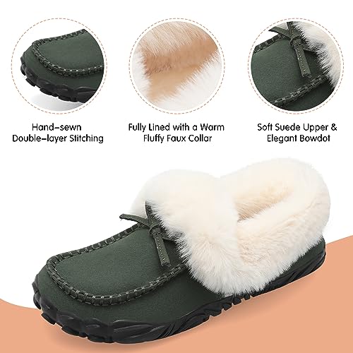 BARERUN Womens Moccasins Shoes Womens Moccasins Shoes Slipper Boots for Women Suede Winter Boots for Women Green Women Size 7