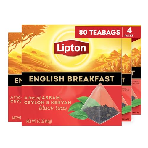 Lipton Black Tea English Breakfast, Pyramid Tea Bags, Flavored Teabags for a Refreshing Cup of Tea, 80 Total Tea Bags (20ct - Pack of 4)