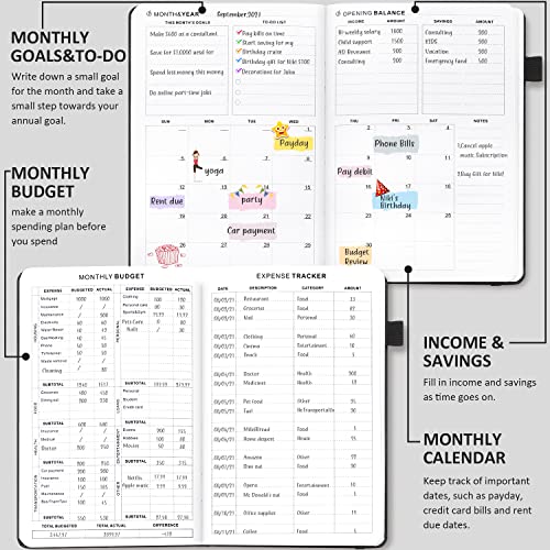 JUBTIC Budget Planner 2024, Budget Book and Monthly Bill Organizer, Finance Planner with Expense Tracker Notebook,Undated,12 Month, A5 Size, Balck