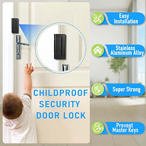 Steinwhale 2Pack Home Security Door Reinforcement Lock, Childproof Safety Door Lock Latch Inside Stopper, Add High Security to Prevent Home Unauthorized Entry, Aluminum Construction Finish Black