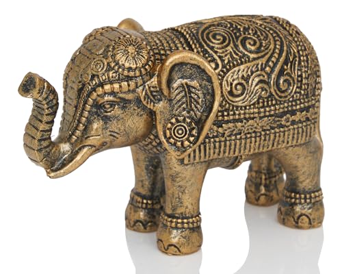 BOIHEGU Small Elephant Statue Home Decor, 4 inch Resin Antique Golden Retro Accent Elephant Figurine, Good Lucky Elephant Thoughtful Housewarming Gifts for Women Men Office Desk Decor