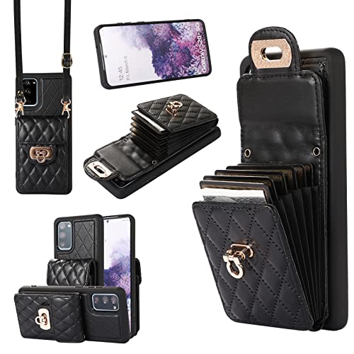 Phone Case for Samsung Galaxy S20 FE 5G 6.5 inch Wallet Cover with Card Holder Shoulder Crossbody Strap Long Lanyard Leather Cell S 20 EF UW S20FE5G S20FE 20S S2O Fan Edition 4G G5 Women Girls Black