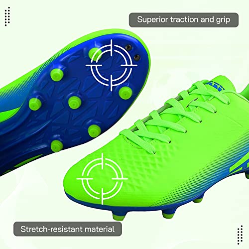 Vizari Santos Firm Ground Soccer Cleats - Durable, Lightweight & Water-Resistant - Adult Soccer Cleats with Adjustable Straps - Womens & Mens Soccer Cleats with Round Studs for Maximum Traction Green